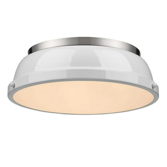 Yep by Golden Lighting Duncan 2-light Flush Mount in Pewter and White shade