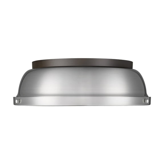 Yep by Golden Lighting Duncan 2-light Flush Mount in Rubbed Bronze and Pewter shade