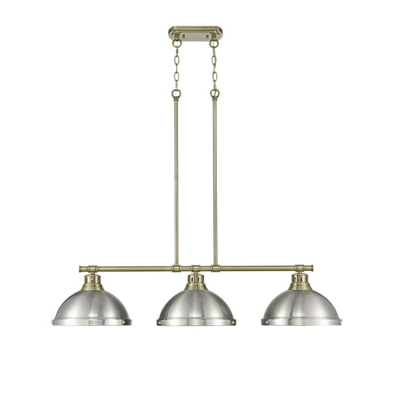 Yep by Golden Lighting Duncan 3-light Island Light in Aged Brass and Pewter shade