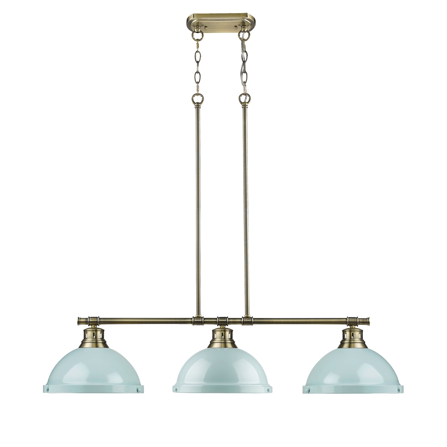 Yep by Golden Lighting Duncan 3-light Island Light in Aged Brass and Seafoam shade