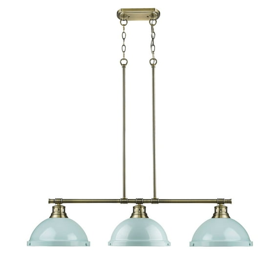 Yep by Golden Lighting Duncan 3-light Island Light in Aged Brass and Seafoam shade