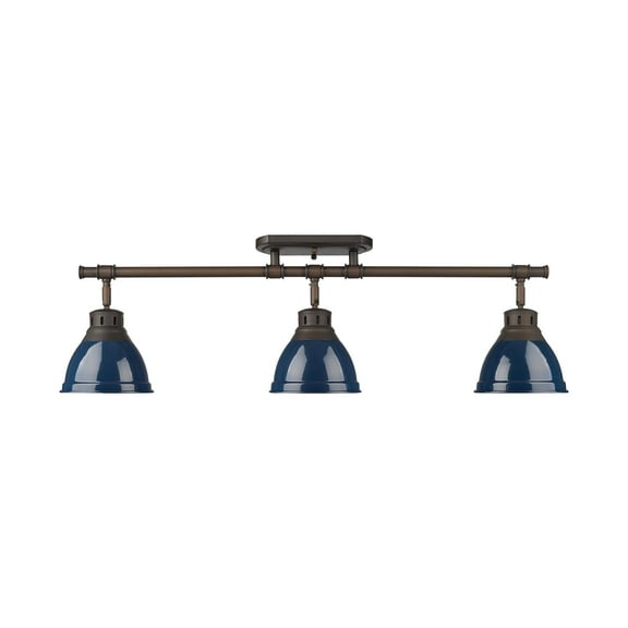 Yep by Golden Lighting Duncan 3-light Semi-Flush Mount in Rubbed Bronze and Navy Blue shade