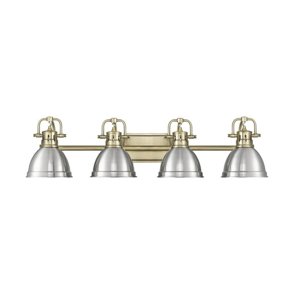 Yep by Golden Lighting Duncan 4-light Vanity in Aged Brass and Pewter shade