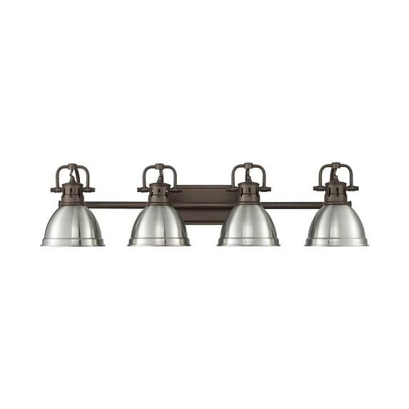 Yep by Golden Lighting Duncan 4-light Vanity in Rubbed Bronze and Pewter shade