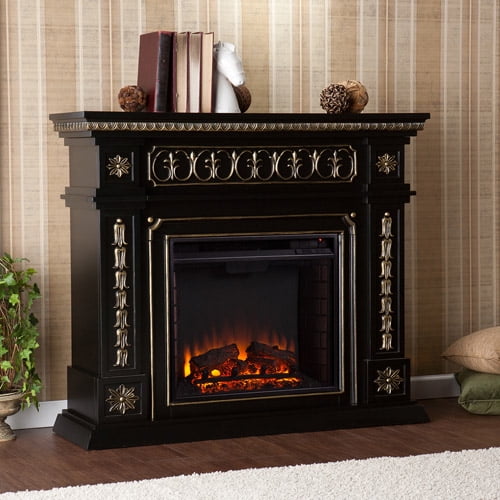 Duncan Electric Fireplace, Black w/ Gold Accents