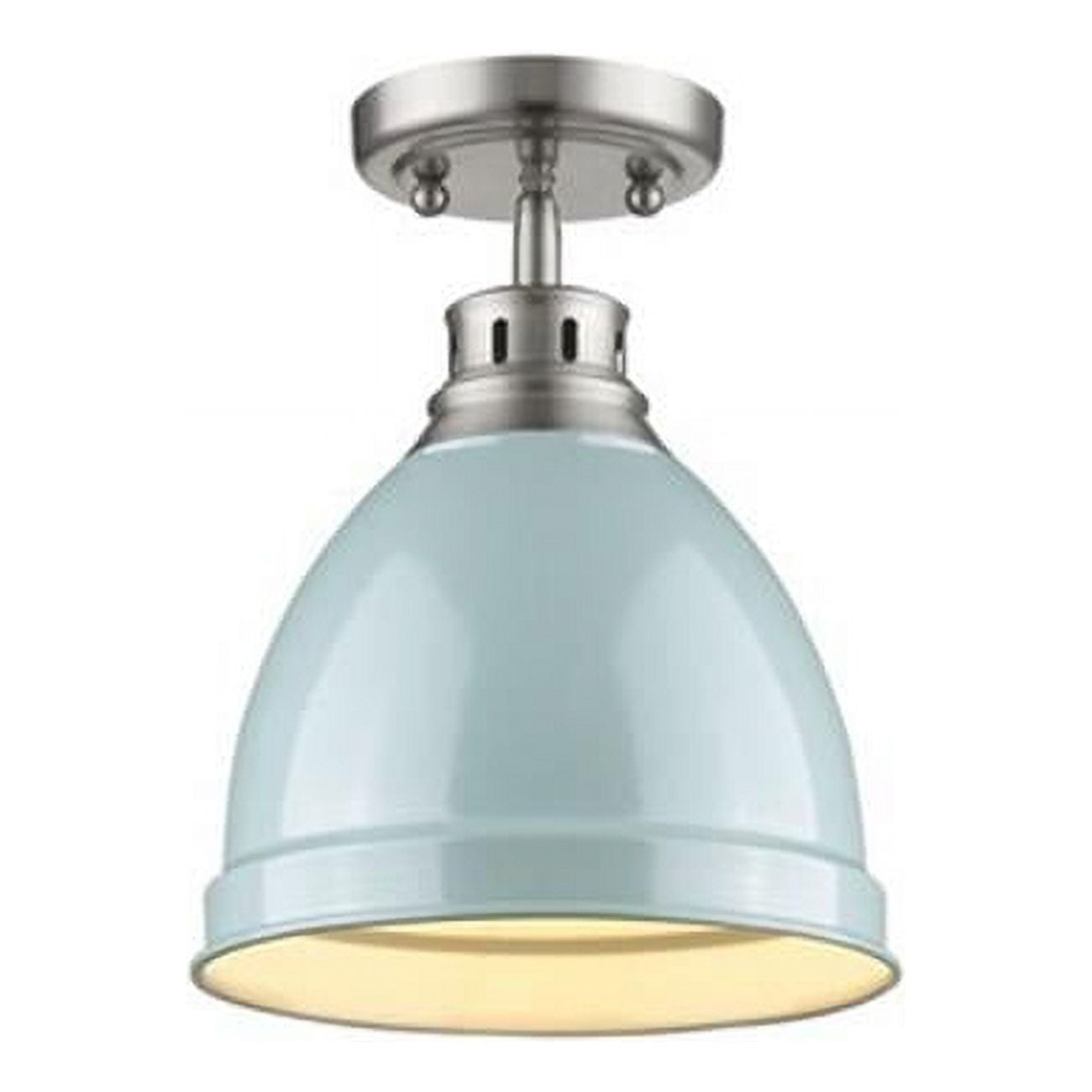 Transitional Pewter 8.88" Flush Mount with Seafoam Shade