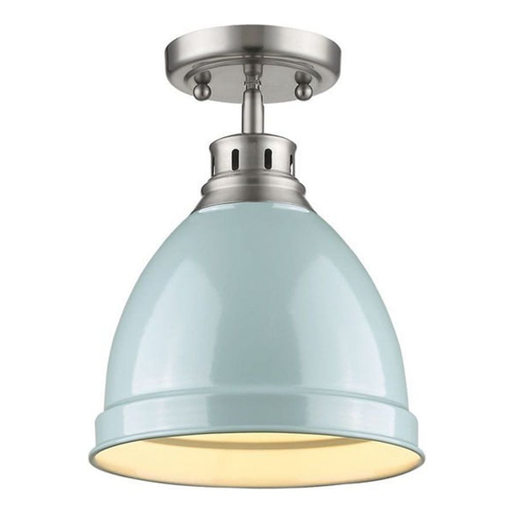 Transitional Pewter 8.88" Flush Mount with Seafoam Shade