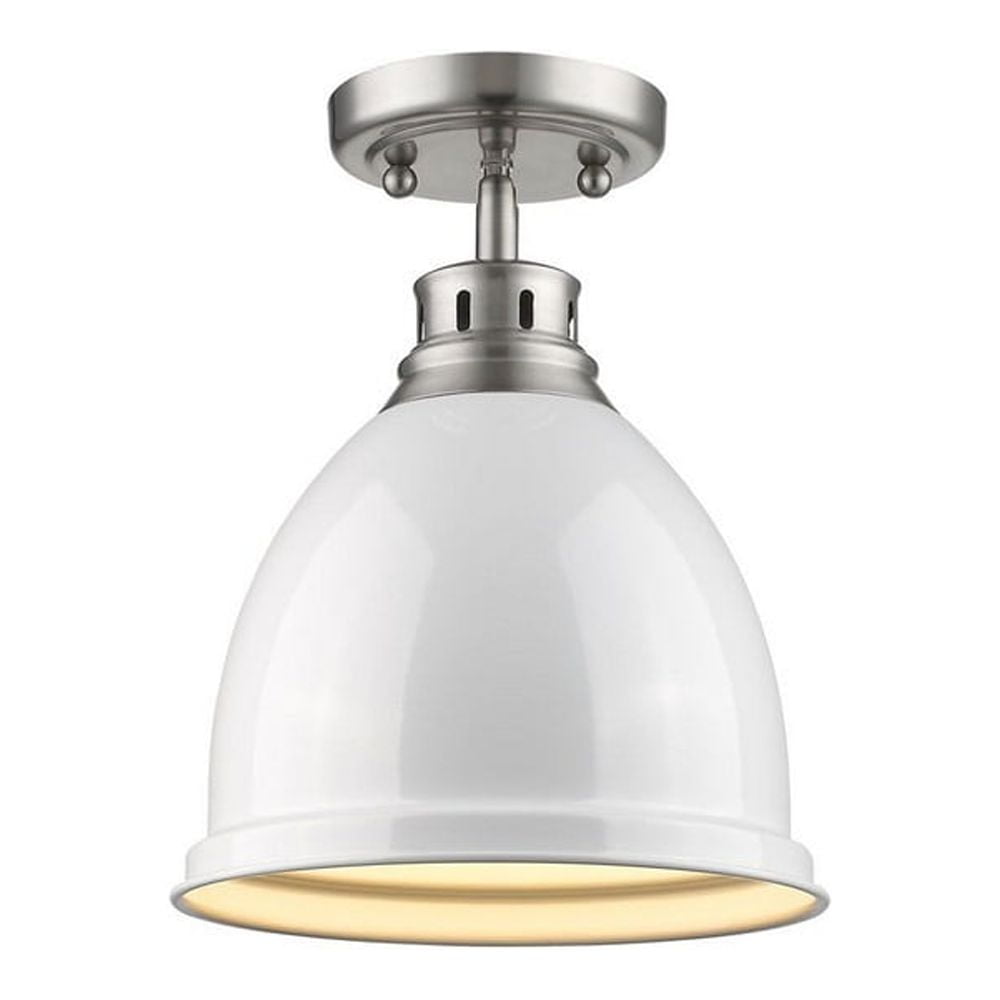 Duncan 8.88" Transitional Pewter & White Glass Flush Mount Light