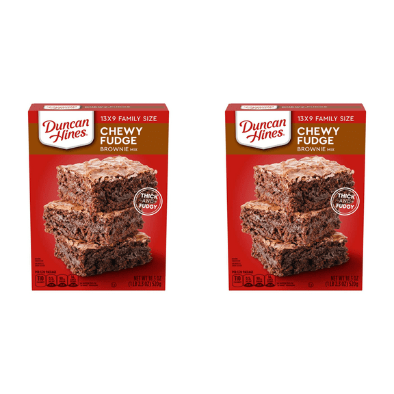 Duncan Hines Chewy Fudge Brownie Mix, 18.3 oz - Pack of 2 - Fudge Brownies, Chocolate Dessert, Baking Mix, Decadent Treat, Easy Bake