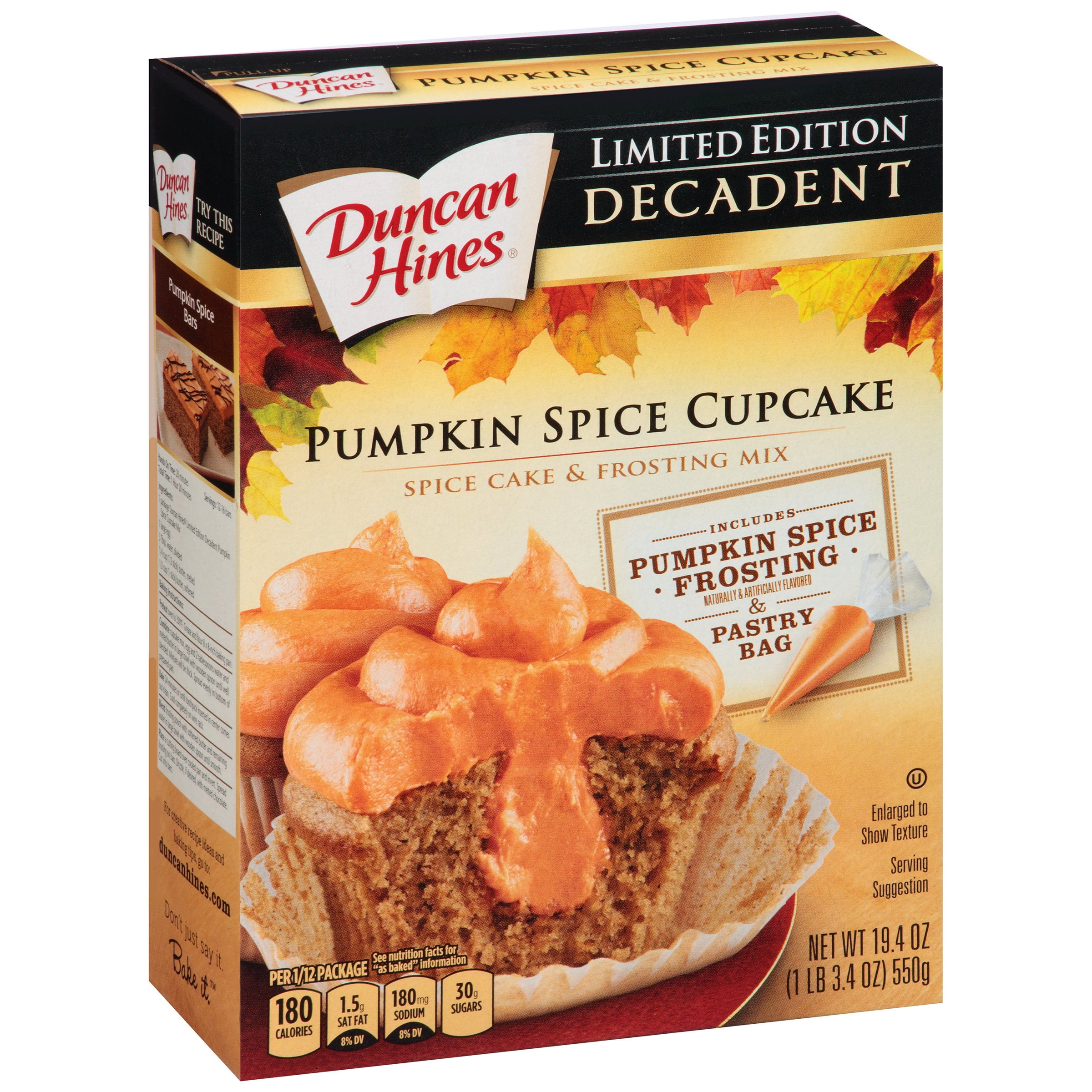 Duncan Hines Decadent Pumpkin Spice Cupcake & Frosting Mix 19.4 oz. Box