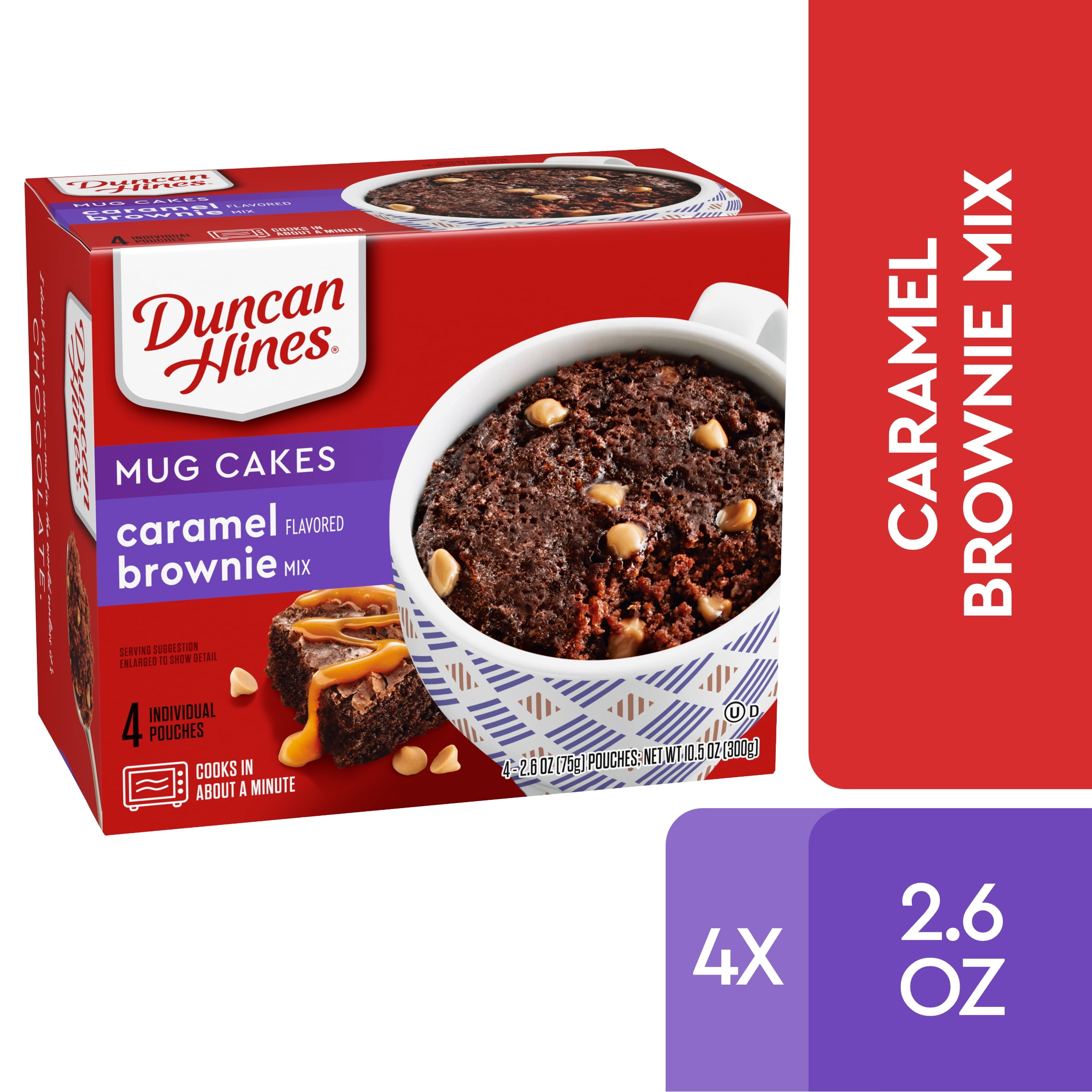 Duncan Hines Mug Cakes Caramel Flavored Brownie Mix, 4 2.6 OZ Pouches