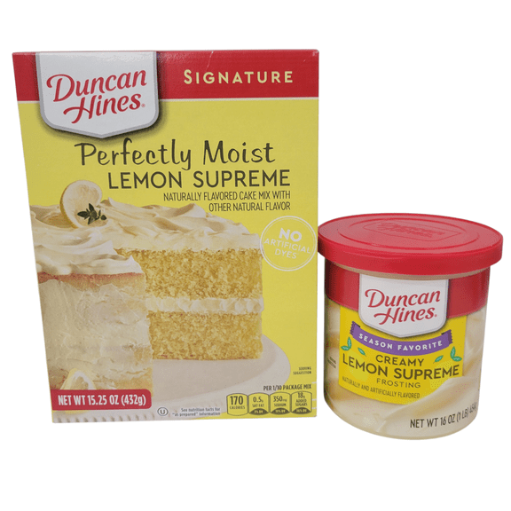 Duncan Hines Perfectly Moist Lemon Supreme Cake Mix 15.25 oz & Creamy Lemon Supreme Frosting 16 oz Baking Set