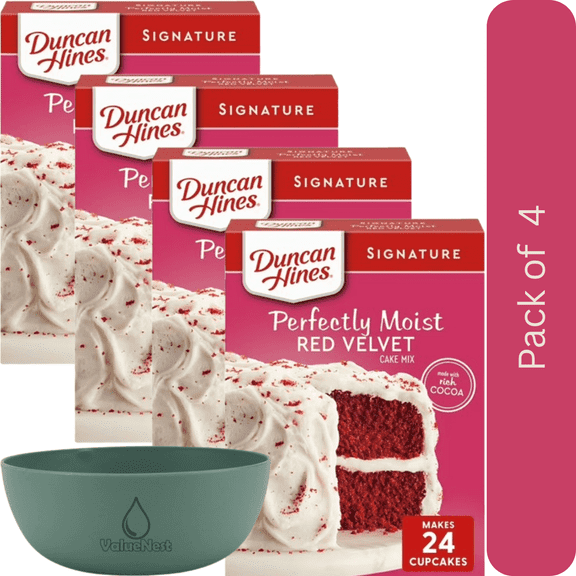 Duncan Hines Red Velvet Cake Mix, 15.25 oz, Pack of 4 with Bowl by Value Nest