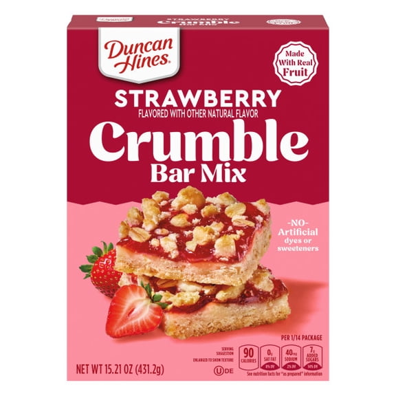 Duncan Hines Strawberry Flavored Crumble Bar Mix, Breakfast Bar Baking Mix, Real Fruit, 15.21 oz.