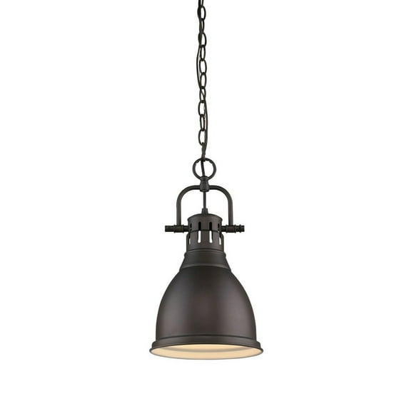 Yep by Golden Lighting Duncan 1-light 9in Chain Hung Pendant in Rubbed Bronze and Rubbed Bronze shade