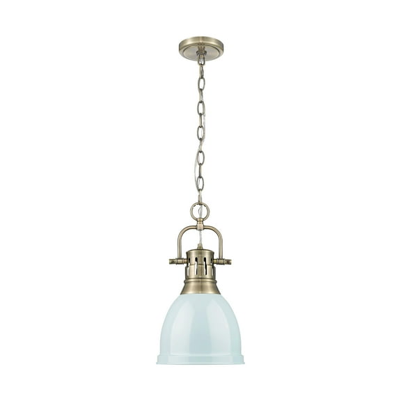 Yep by Golden Lighting Duncan 1-light 9in Chain Hung Pendant in Aged Brass and Seafoam shade