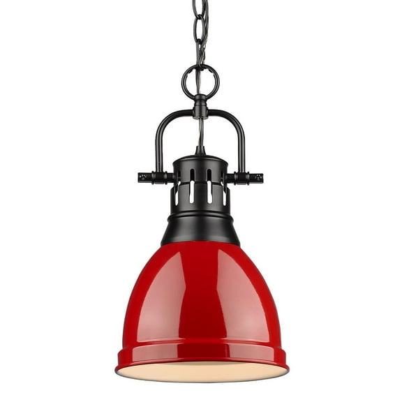 Yep by Golden Lighting Duncan 1-light 9in Chain Hung Pendant in Matte Black and Red shade