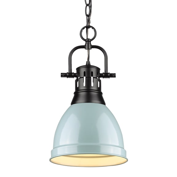 Duncan Small Pendant with Chain in Black with a Seafoam Shade