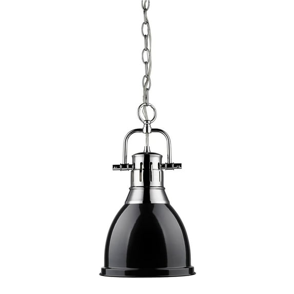 Yep by Golden Lighting Duncan 1-light 9in Chain Hung Pendant in Chrome and Black shade
