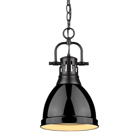 Yep by Golden Lighting Duncan 1-light 9in Chain Hung Pendant in Matte Black and Black shade