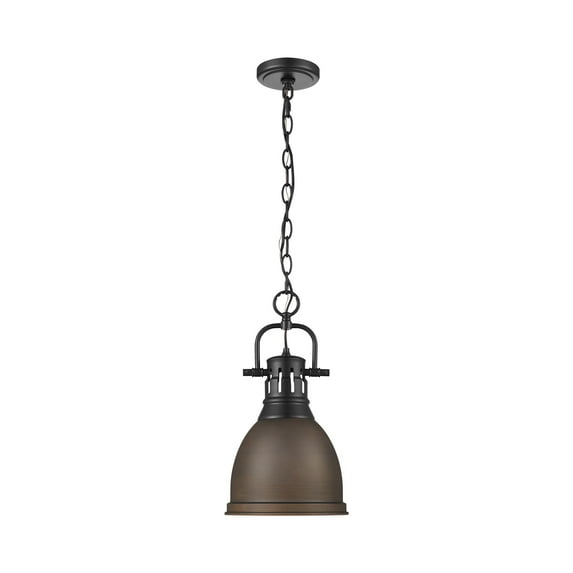 Yep by Golden Lighting Duncan 1-light 9in Chain Hung Pendant in Matte Black and Rubbed Bronze shade