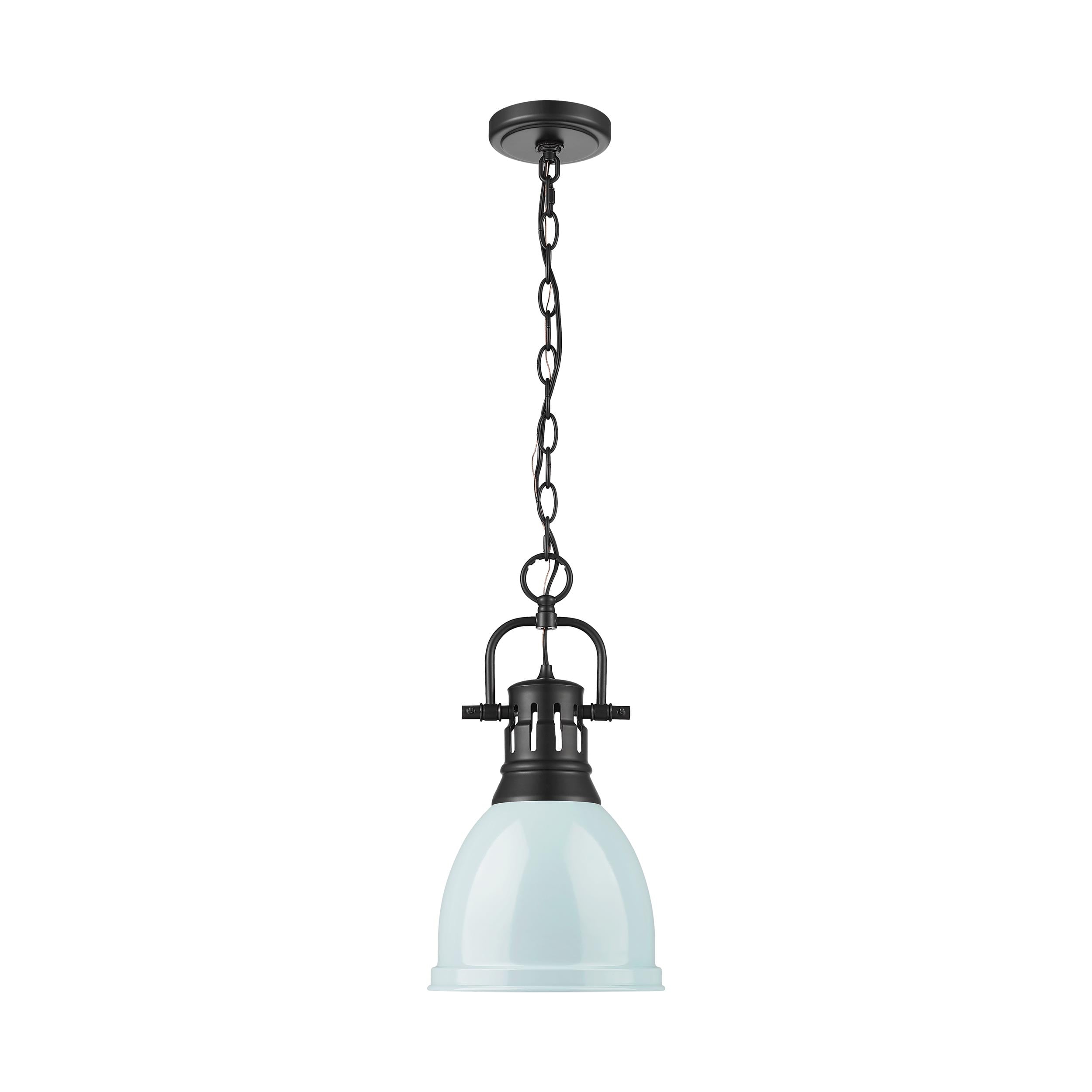 Yep by Golden Lighting Duncan 1-light 9in Chain Hung Pendant in Matte Black and Seafoam shade