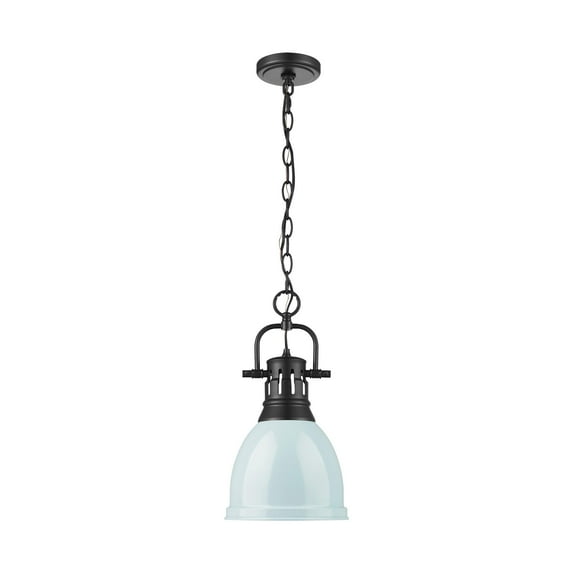 Yep by Golden Lighting Duncan 1-light 9in Chain Hung Pendant in Matte Black and Seafoam shade