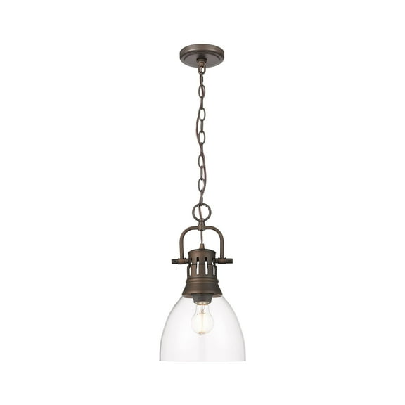 Yep by Golden Lighting Duncan 1-light 9in chain hung Pendant in Rubbed Bronze and Clear Glass