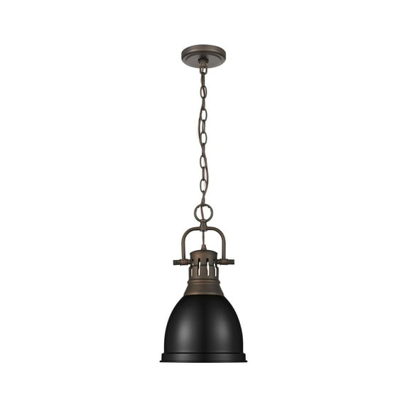 Yep by Golden Lighting Duncan 1-light 9in Chain Hung Pendant in Rubbed Bronze and Matte Black shade