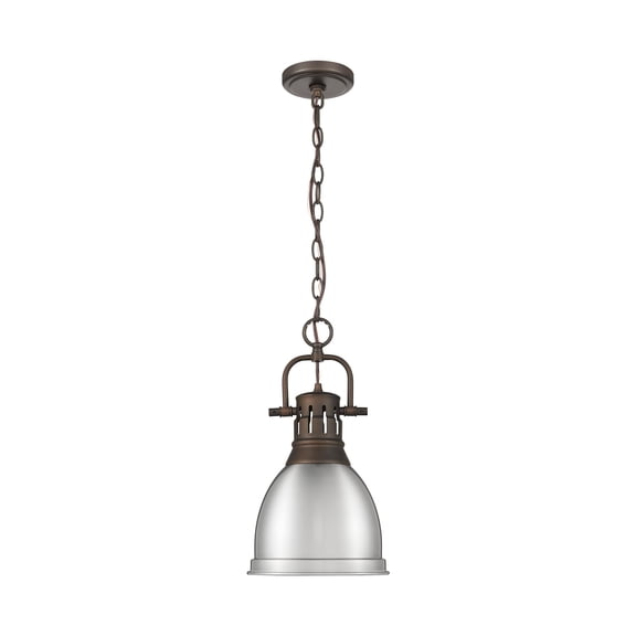 Yep by Golden Lighting Duncan 1-light 9in Chain Hung Pendant in Rubbed Bronze and Pewter shade