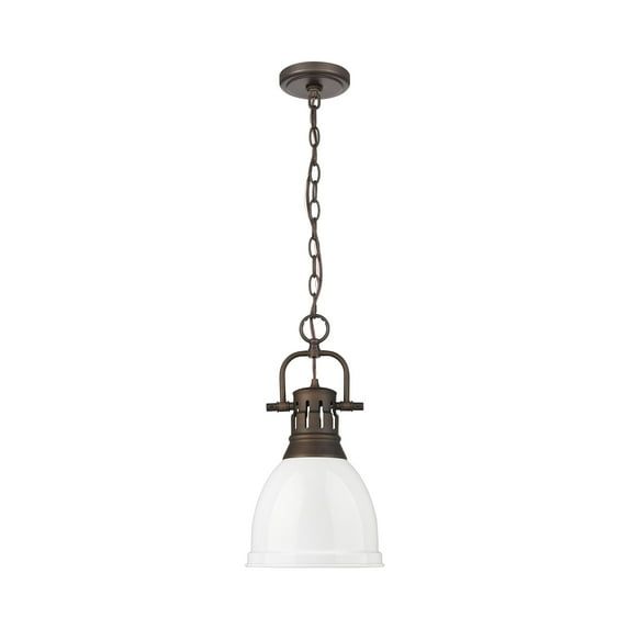 Yep by Golden Lighting Duncan 1-light 9in Chain Hung Pendant in Rubbed Bronze and White shade
