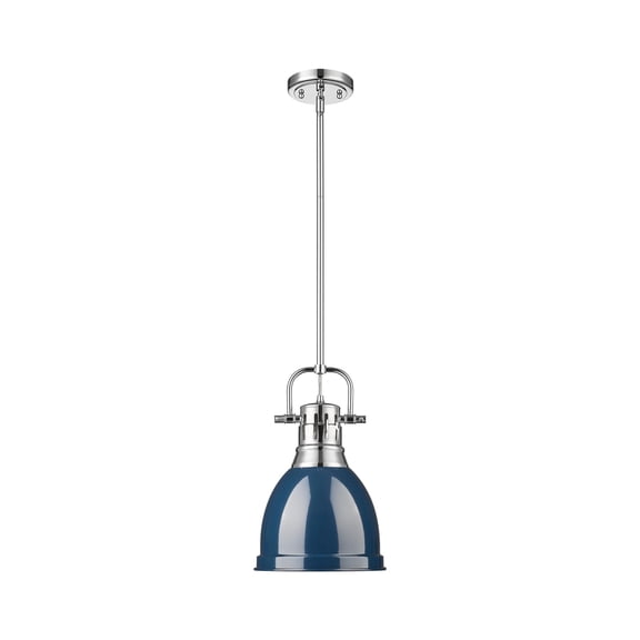 Yep by Golden Lighting Duncan 1-light 9in Rod Hung Pendant in Chrome and Navy Blue shade