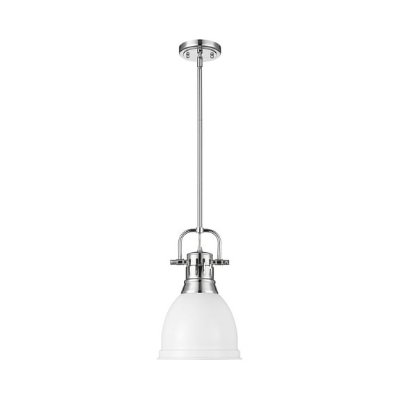 Yep by Golden Lighting Duncan 1-light 9in Rod Hung Pendant in Chrome and Matte White shade
