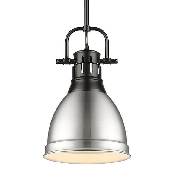 Yep by Golden Lighting Duncan 1-light 9in Rod Hung Pendant in Matte Black and Pewter shade