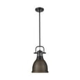 thumbnail image 1 of Yep by Golden Lighting Duncan 1-light 9in Rod Hung Pendant in Matte Black and Rubbed Bronze shade, 1 of 5