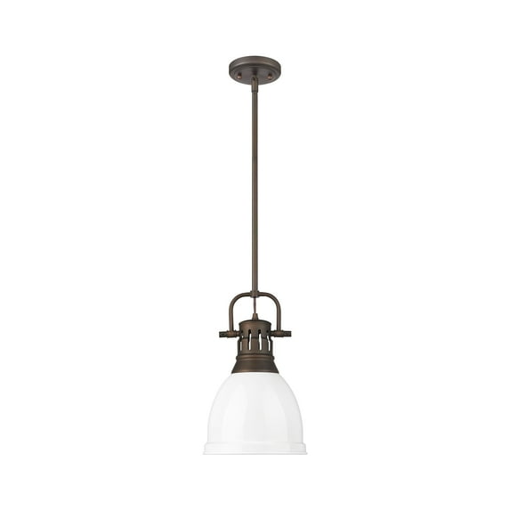 Yep by Golden Lighting Duncan 1-light 9in Rod Hung Pendant in Rubbed Bronze and White shade