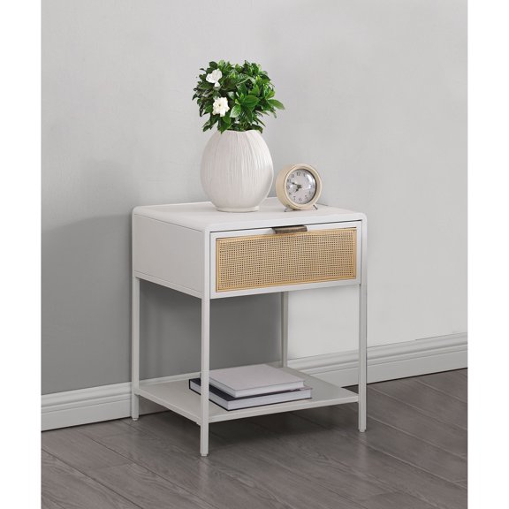 Duncan White 1-drawer Radio Weave Cane Metal Bedside Table