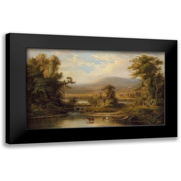 Duncanson, Robert S. 14x10 Black Modern Framed Museum Art Print Titled - Landscape with Cows Watering in a Stream