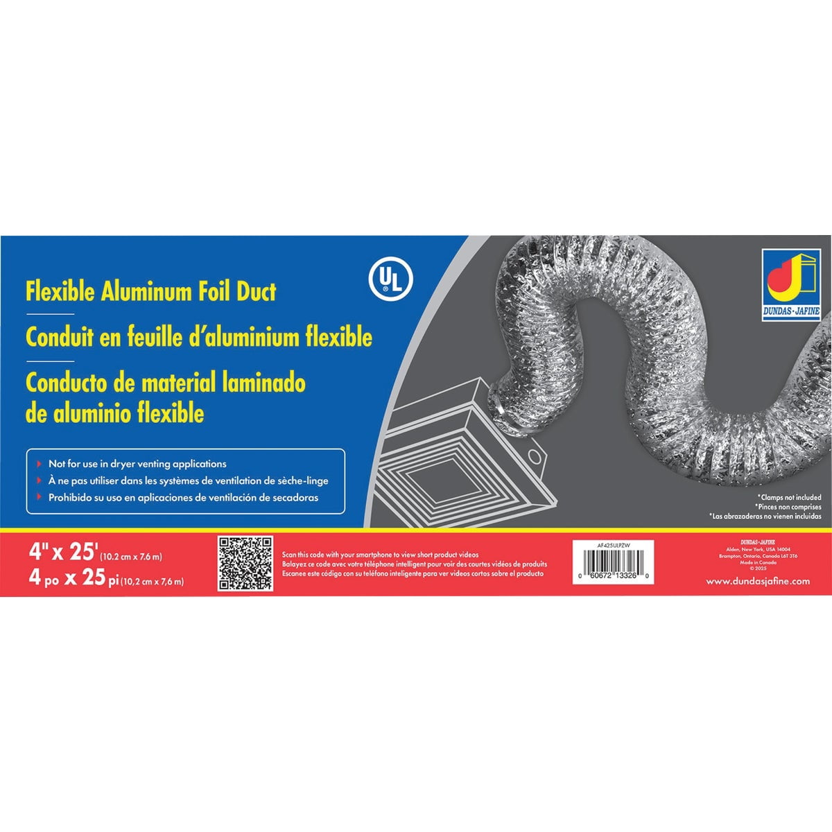 Dundas Jafine AF425ULPZW General Purpose Flexible Aluminum Foil Duct by Dundas Jafine — Residential Use, Standard Application