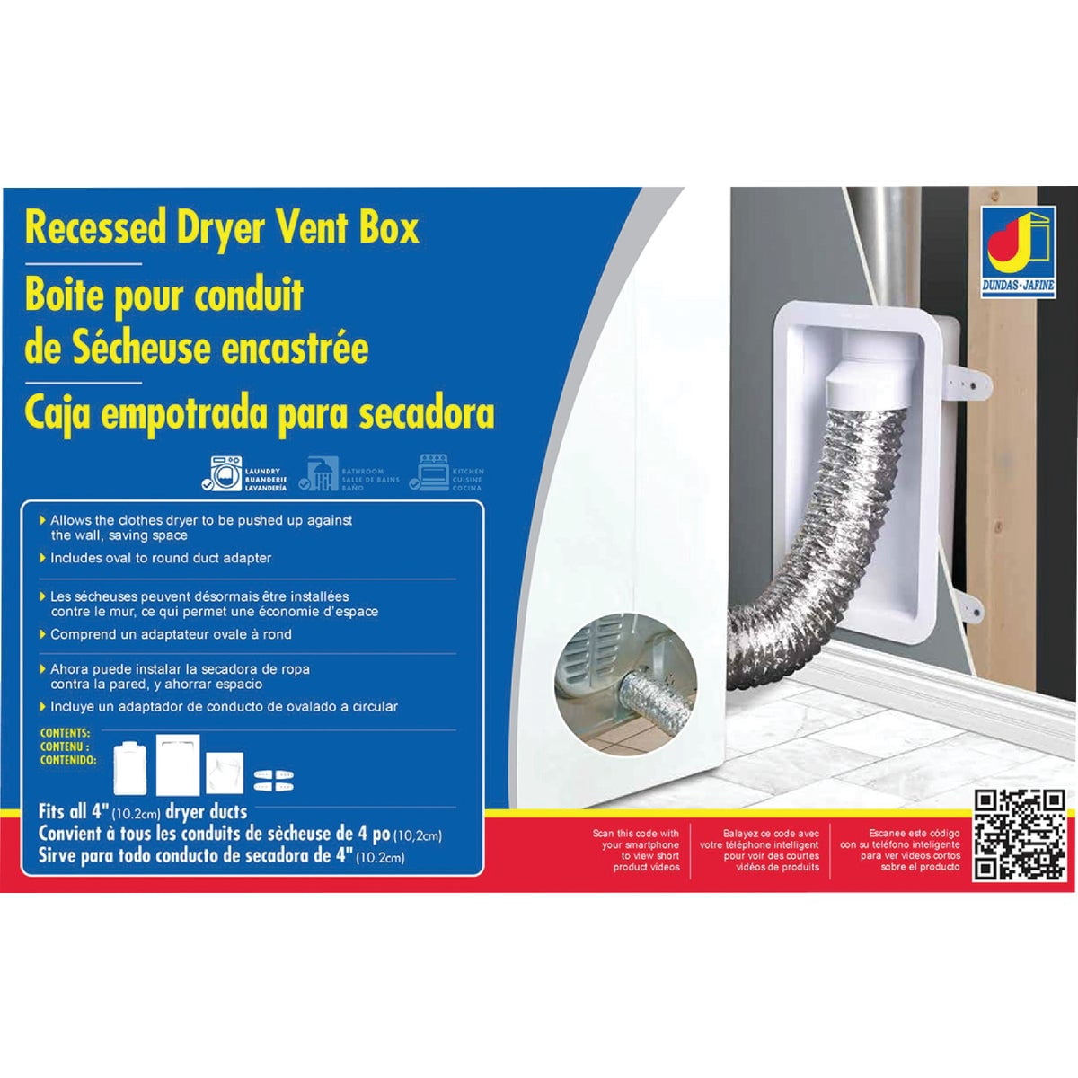 Dundas Jafine DRB4XZW Recessed Dryer Vent Box, 4", White (Pack of 2)