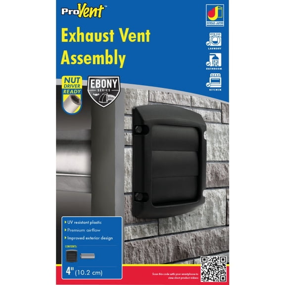 Dundas Jafine ProVent Wall Exhaust Hood - 4 In Black Aluminum/Plastic 4 Inch Vent Hood