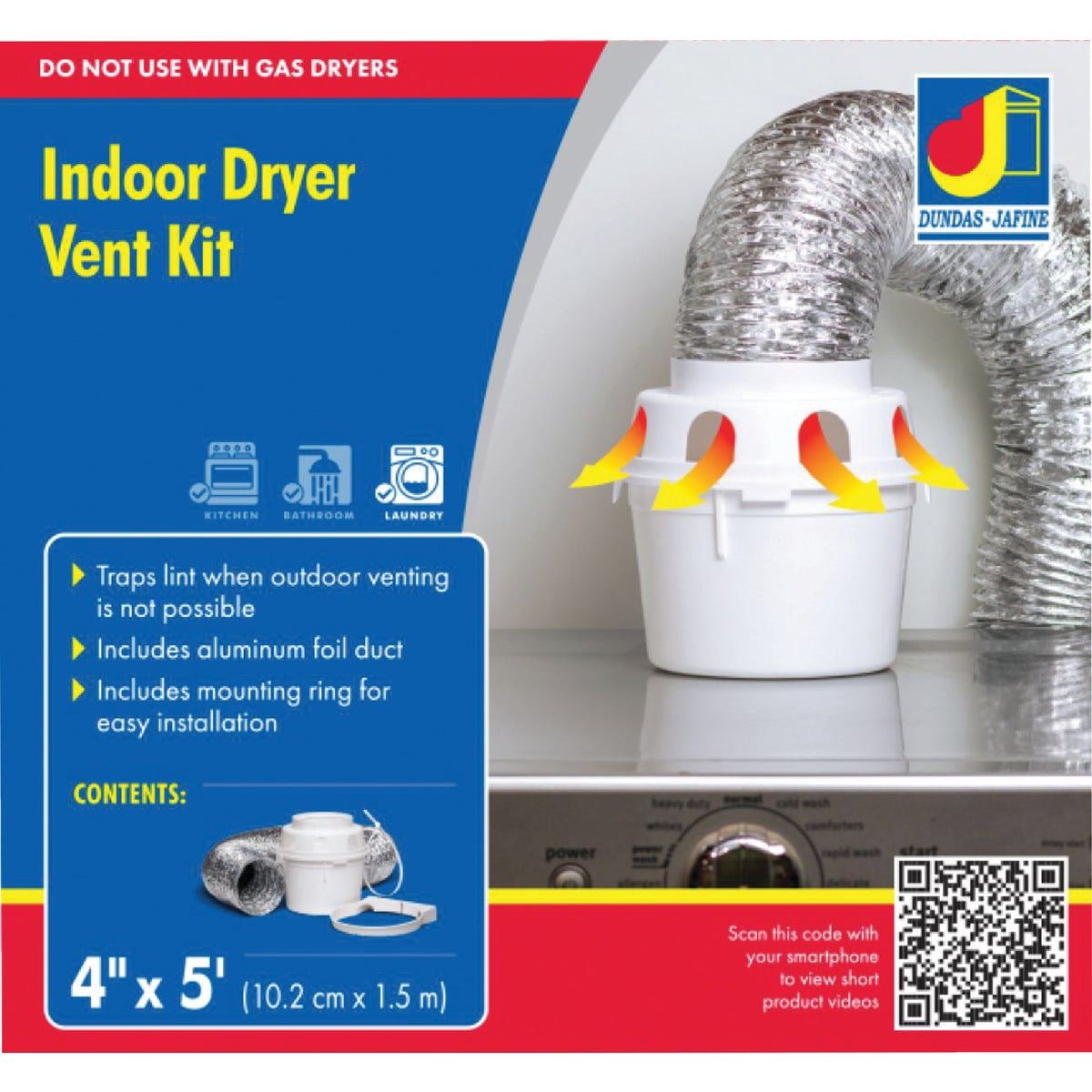 Dundas Jafine TDIDVKZW Proflex Indoor Dryer Vent Kit, 4" x 5'