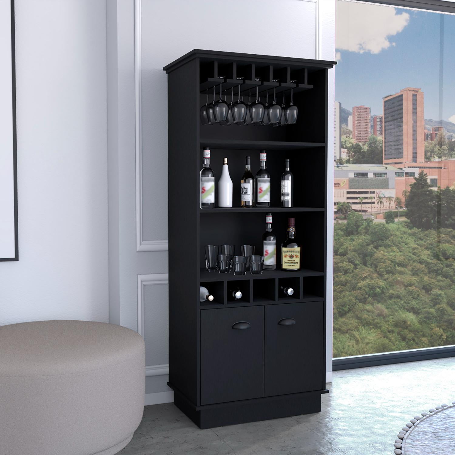 Bar Back Cubbies TUHOME Dundee 70-Inch Tall Bar Cabinet, Liquor Cabinet with 10 Glass ...
