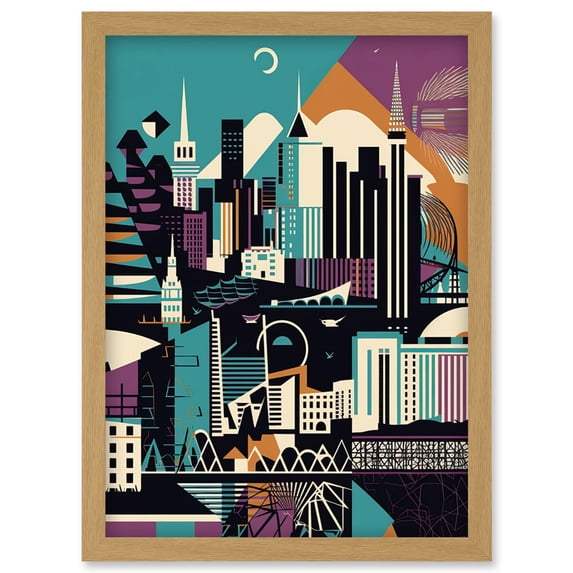 Dundee City Modern Abstract Geometric Cityscape Artwork Framed Wall Art Print A4