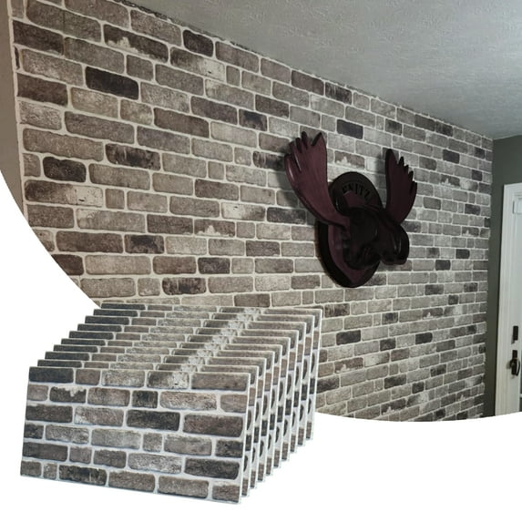 Dundee Deco 3D Wall Panels Brick Effect - Cladding, Grey Black Stone Look Wall Paneling, Styrofoam Facing for Living room, Kitchen, Bathroom, Balcony, Bedroom, Set of 10, Covers 53 sq ft