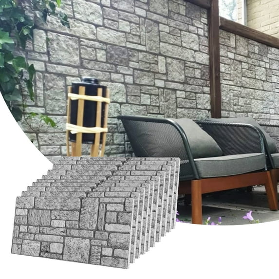 Dundee Deco 3D Wall Panels Brick Effect - Cladding, Grey Stone Look Wall Paneling, Styrofoam Facing for Living room, Kitchen, Bathroom, Balcony, Bedroom, Set of 10, Covers 53 sq ft