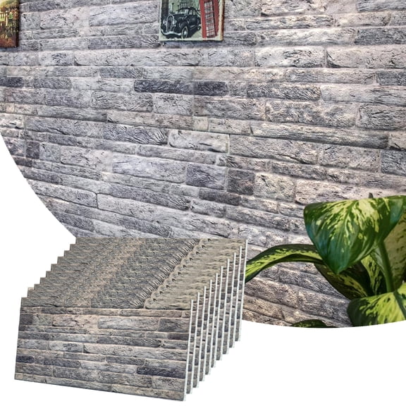 Dundee Deco 3D Wall Panels Brick Effect - Cladding, Light Grey Stone Look Wall Paneling, Styrofoam Facing for Living room, Kitchen, Bathroom, Balcony, Bedroom, Set of 10, Covers 53 sq ft