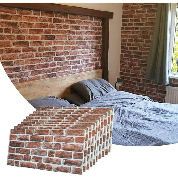 Dundee Deco 3D Wall Panels Brick Effect - Cladding, Mahogany Stone Look Wall Paneling, Styrofoam Facing for Living Room, Kitchen, Bathroom, Balcony, Bedroom, Set of 10, Covers 54 sq ft