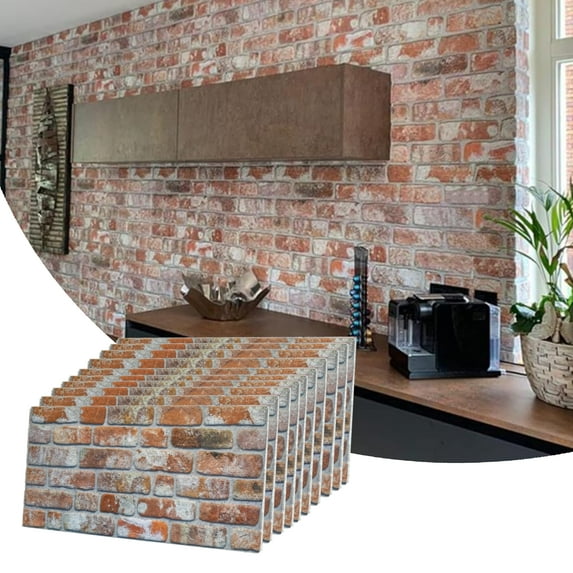 Dundee Deco 3D Wall Panels Brick Effect - Cladding, Red Grey Brown Stone Look Wall Paneling, Styrofoam Facing for Living room, Kitchen, Bathroom, Balcony, Bedroom, Set of 10, Covers 53 sq ft