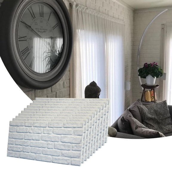 Dundee Deco 3D Wall Panels Brick Effect - Cladding, White Stone Look Wall Paneling, Styrofoam Facing for Living room, Kitchen, Bathroom, Balcony, Bedroom, Set of 10, Covers 53 sq ft